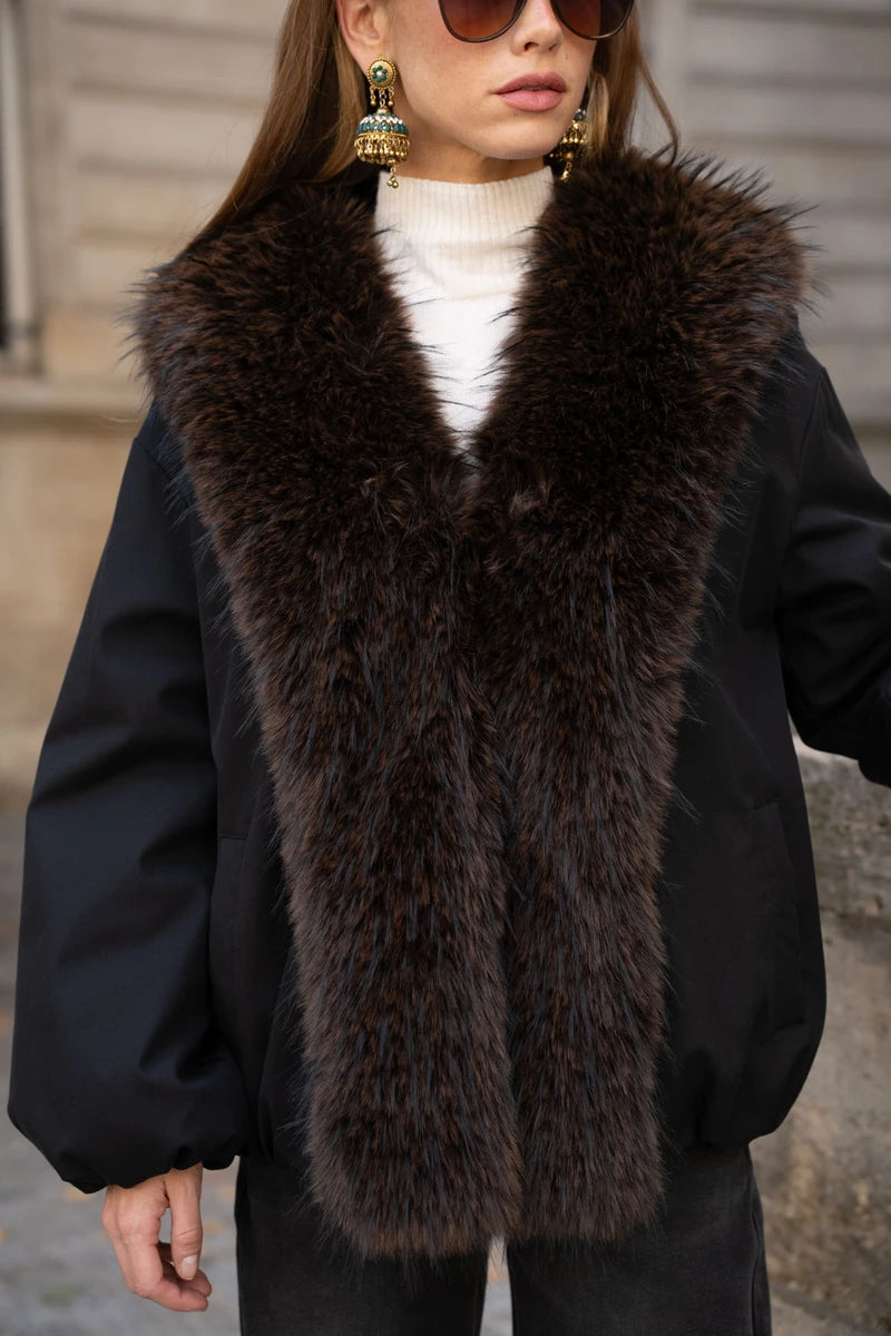 Damen Winterjacke mit Kunstfellkragen