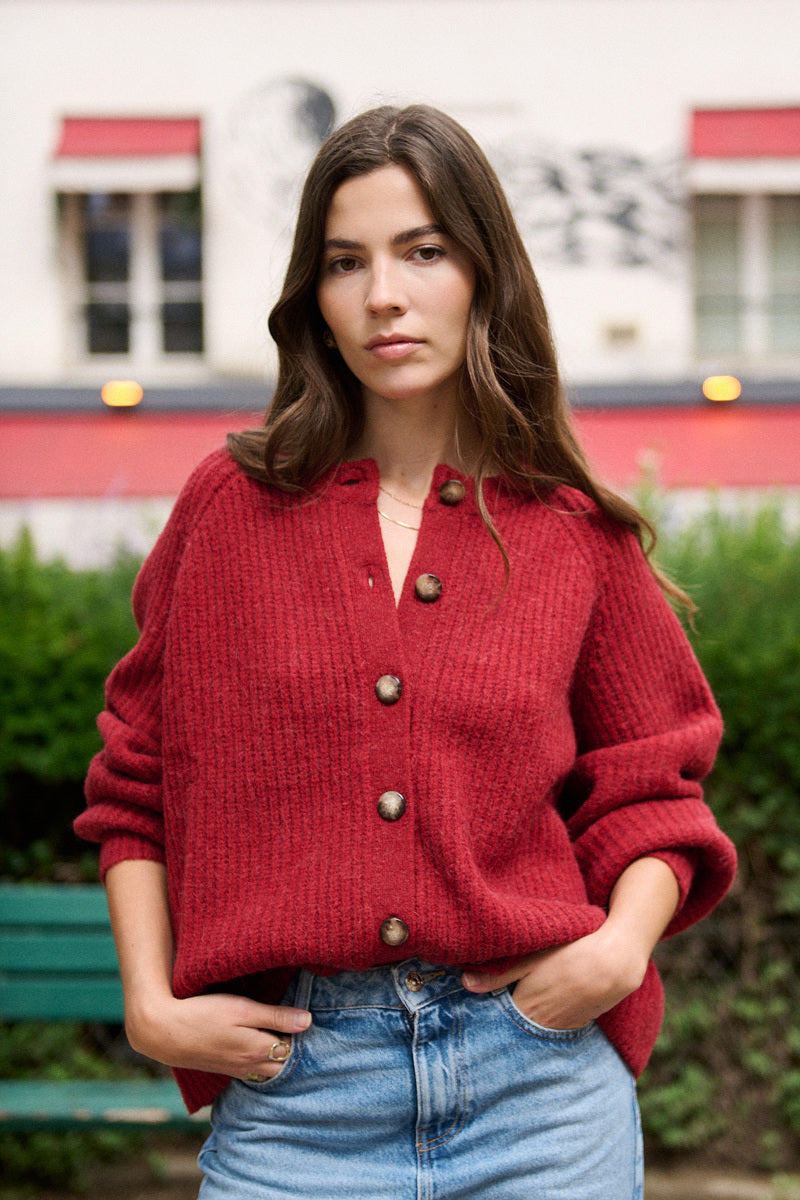 Oversize Alpaka-Woll-Strickjacke