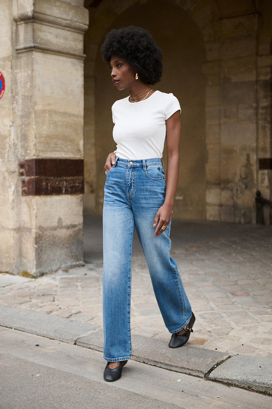 High-Waist Gerade Jeans 100% Baumwolle
