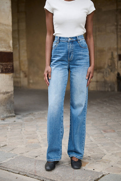 High-Waist Gerade Jeans 100% Baumwolle