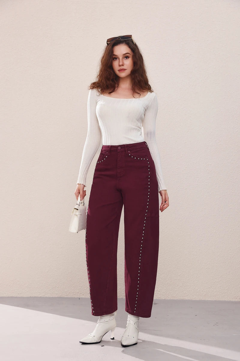 Balloon-Jeans mit Nieten-Details