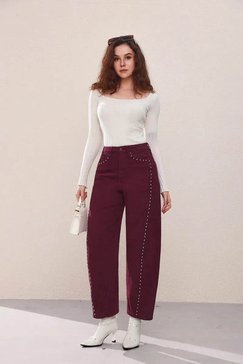 Balloon-Jeans mit Nieten-Details