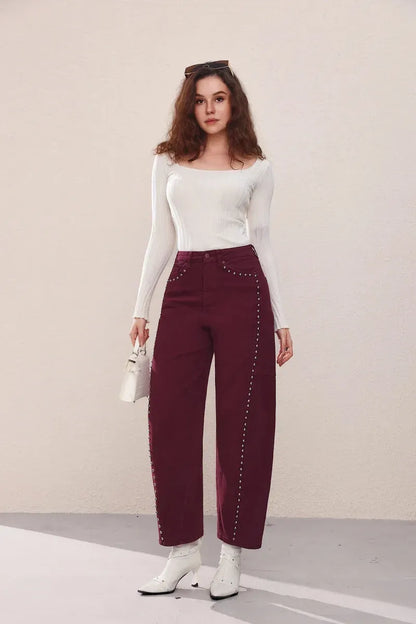 Balloon-Jeans mit Nieten-Details