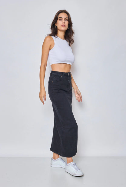 Langer Jeansrock mit Schlitz