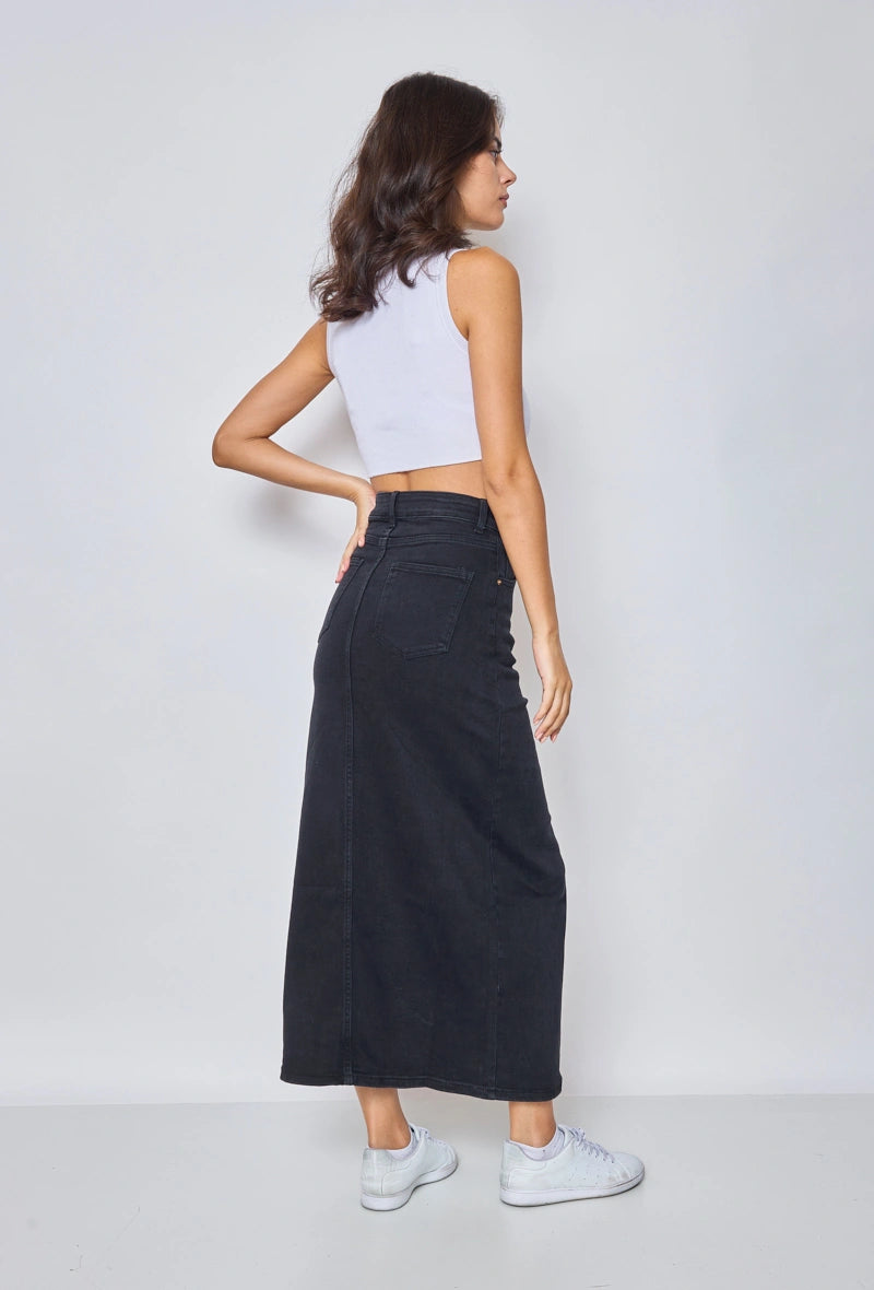 Langer Jeansrock mit Schlitz