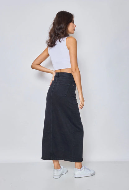 Langer Jeansrock mit Schlitz