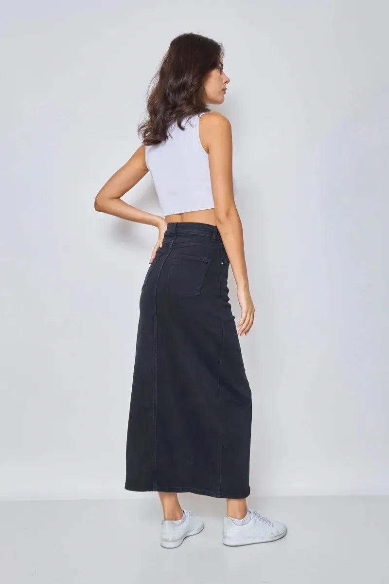 Langer Jeansrock mit Schlitz