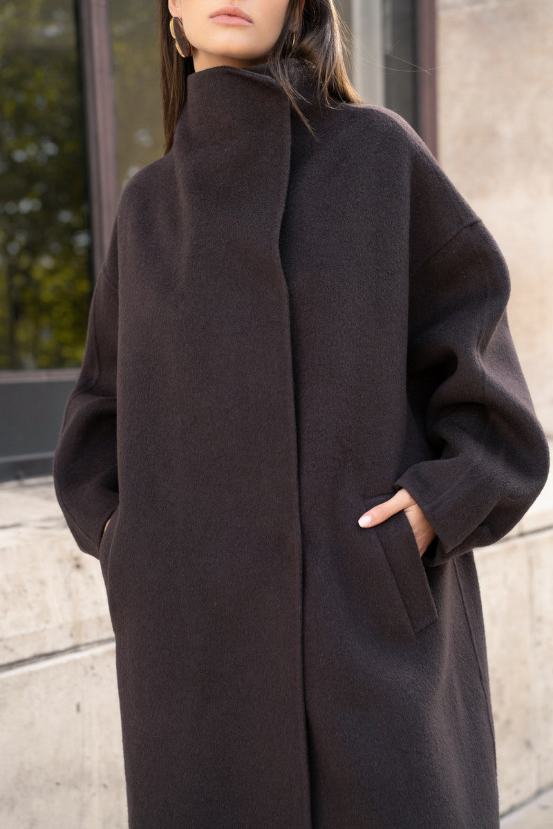 Damen Oversize Mantel mit Kragen aus Wollmischung