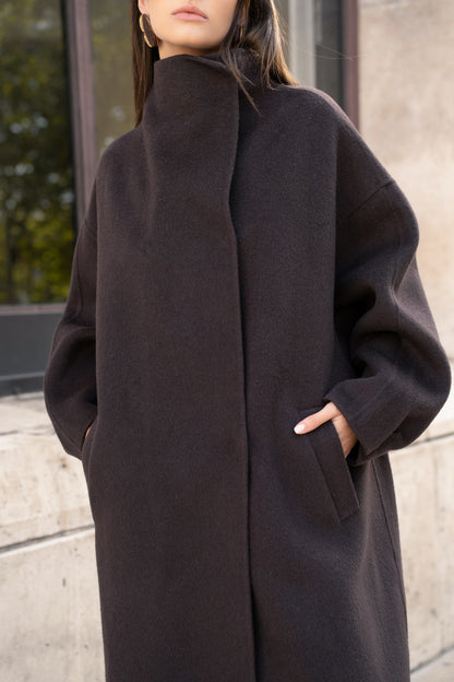Damen Oversize Mantel mit Kragen aus Wollmischung