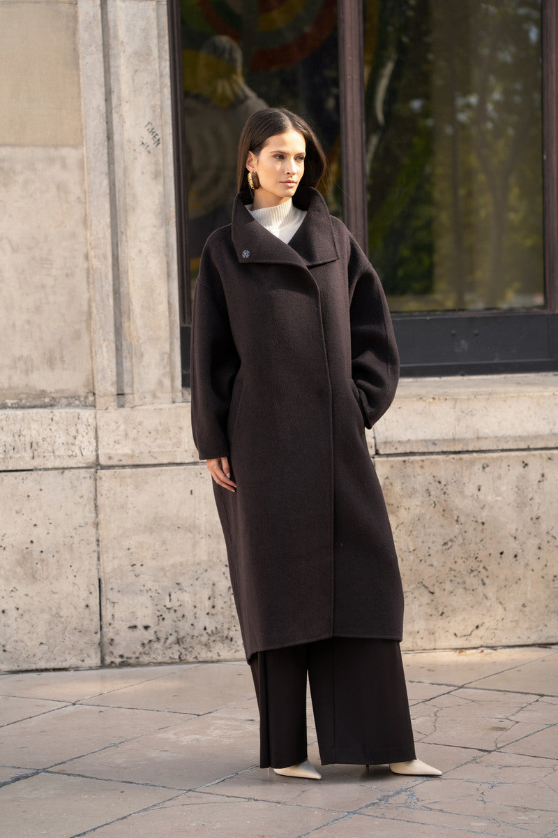 Damen Oversize Mantel mit Kragen aus Wollmischung