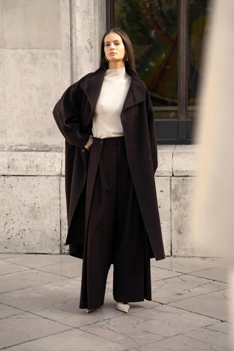 Damen Oversize Mantel mit Kragen aus Wollmischung