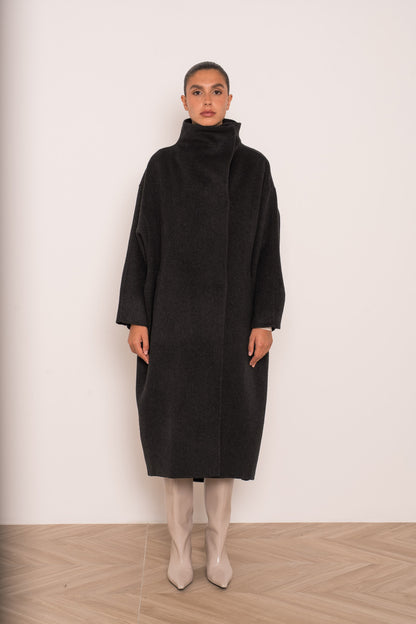 Damen Oversize Mantel mit Kragen aus Wollmischung