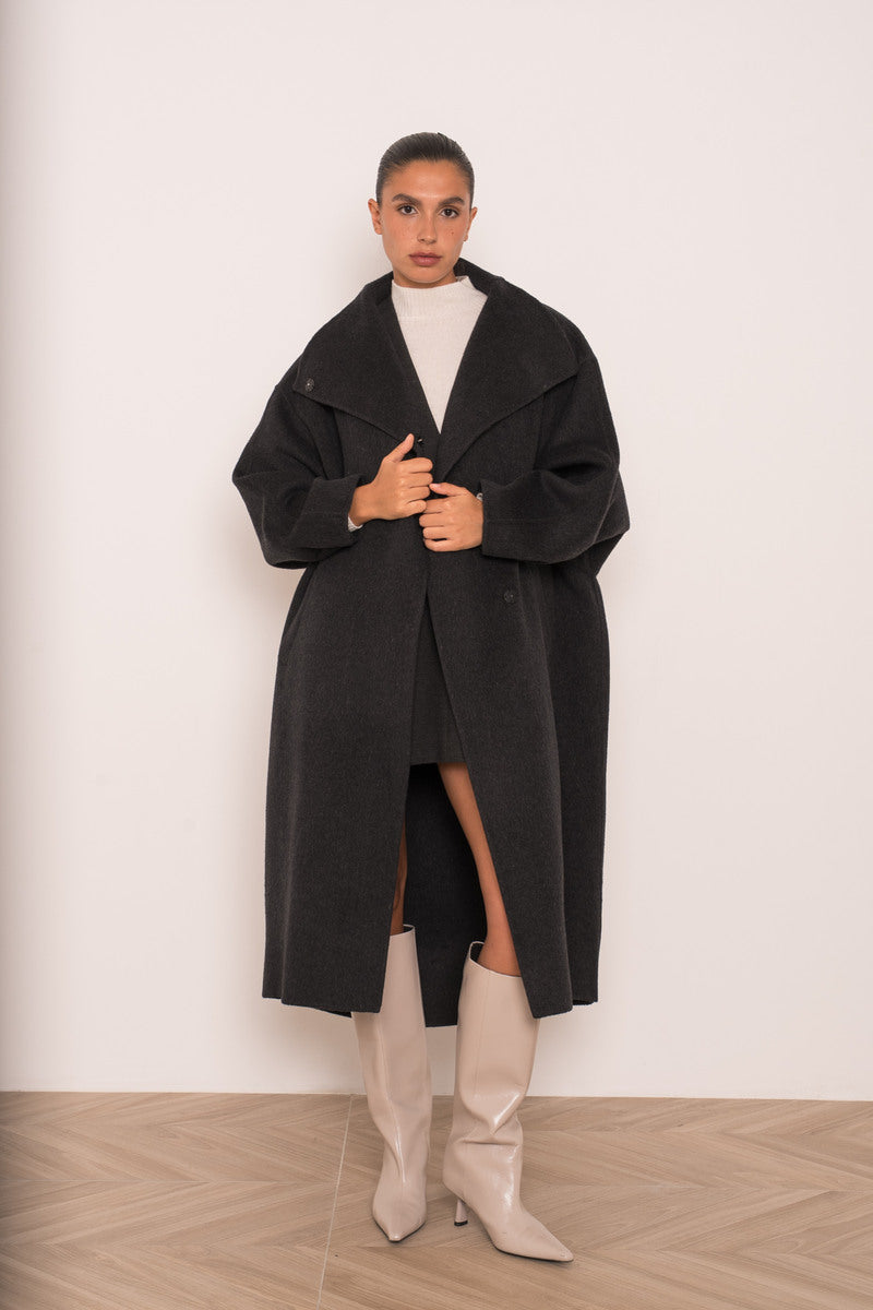 Damen Oversize Mantel mit Kragen aus Wollmischung