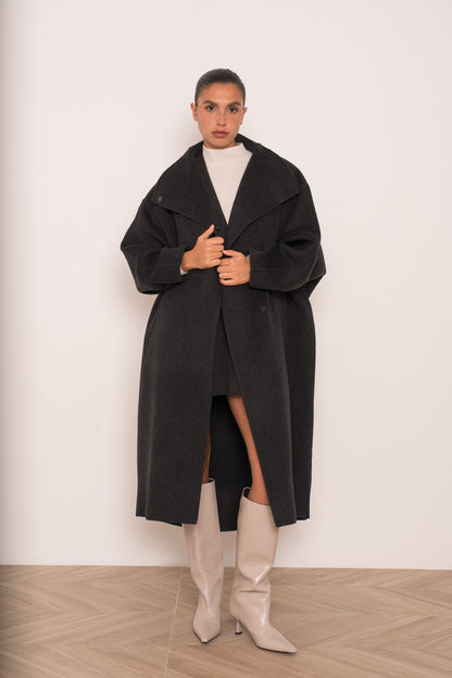 Damen Oversize Mantel mit Kragen aus Wollmischung