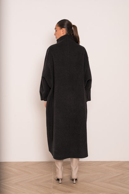 Damen Oversize Mantel mit Kragen aus Wollmischung