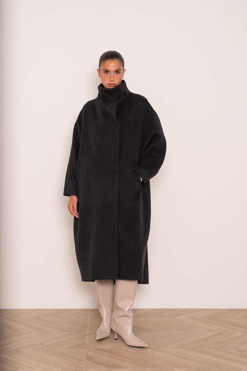 Damen Oversize Mantel mit Kragen aus Wollmischung
