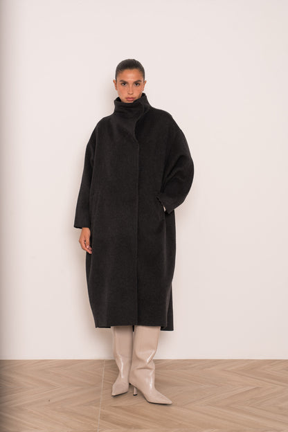 Damen Oversize Mantel mit Kragen aus Wollmischung