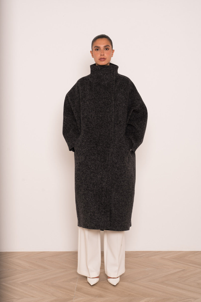 Damen Oversize Mantel mit Kragen aus Wollmischung