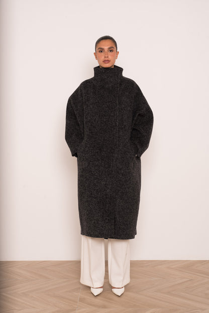 Damen Oversize Mantel mit Kragen aus Wollmischung