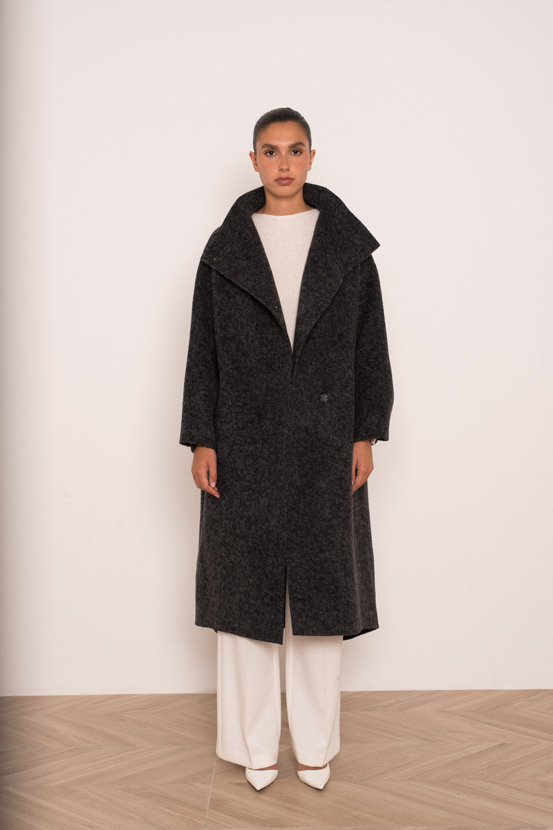 Damen Oversize Mantel mit Kragen aus Wollmischung
