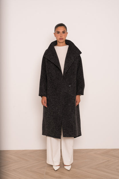 Damen Oversize Mantel mit Kragen aus Wollmischung