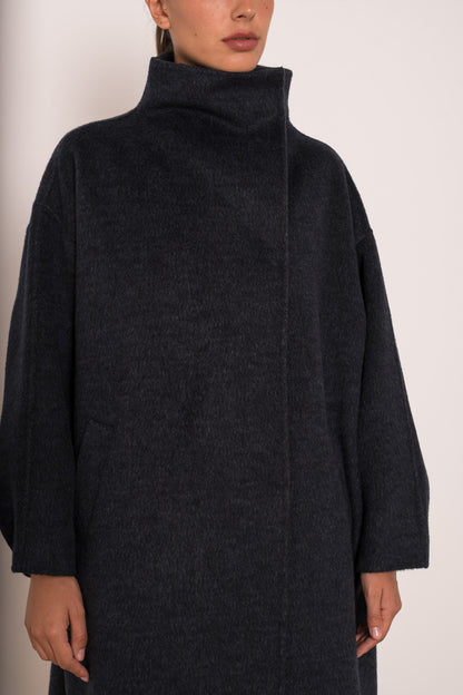 Damen Oversize Mantel mit Kragen aus Wollmischung