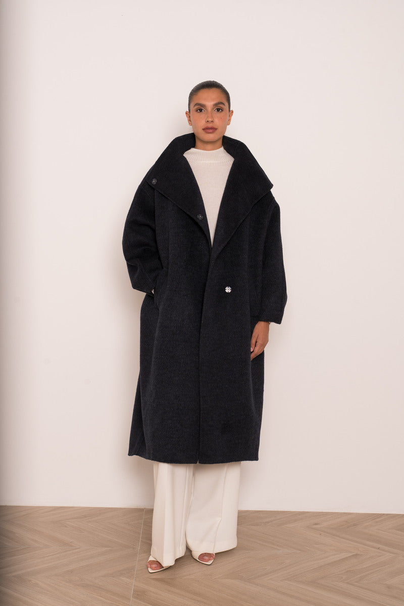 Damen Oversize Mantel mit Kragen aus Wollmischung