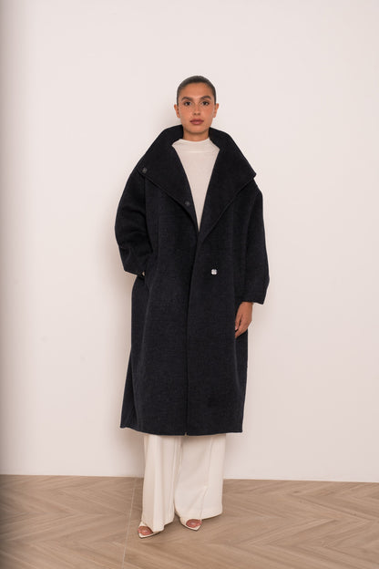Damen Oversize Mantel mit Kragen aus Wollmischung