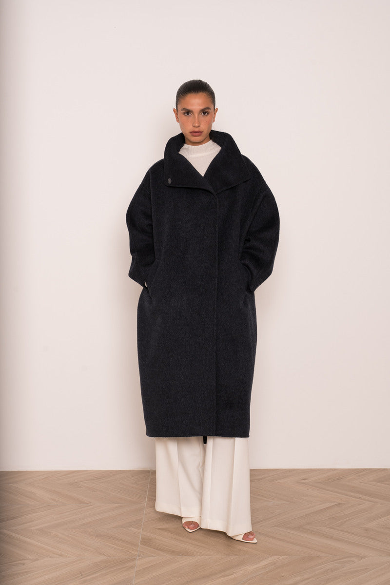 Damen Oversize Mantel mit Kragen aus Wollmischung