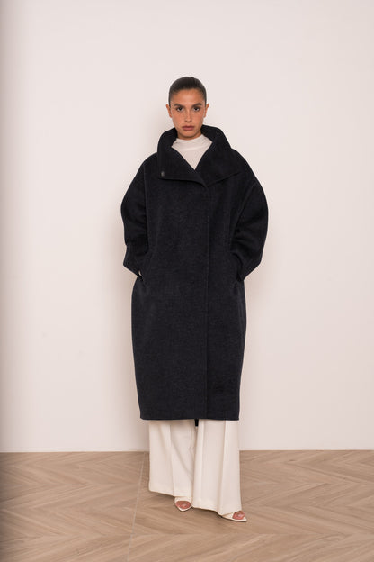 Damen Oversize Mantel mit Kragen aus Wollmischung