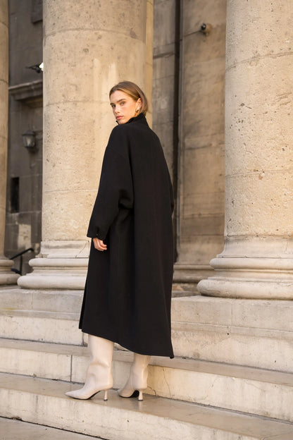 Damen Oversize Mantel mit Kragen aus Wollmischung