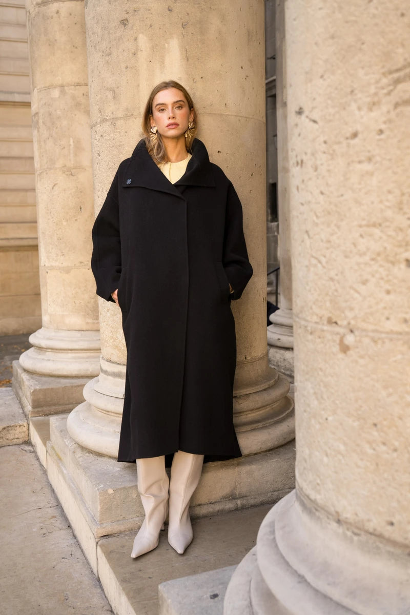 Damen Oversize Mantel mit Kragen aus Wollmischung
