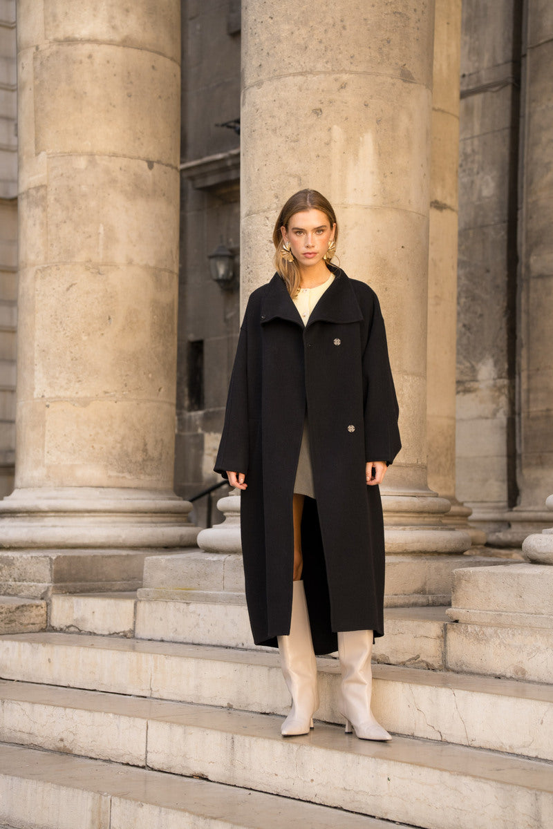 Damen Oversize Mantel mit Kragen aus Wollmischung