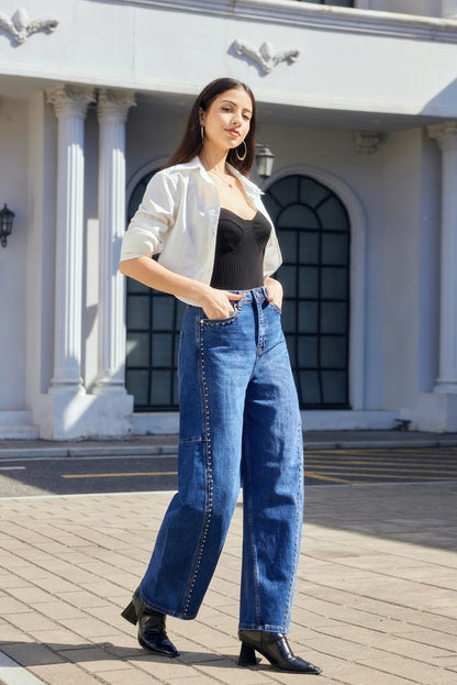 Balloon-Jeans mit Nieten-Details