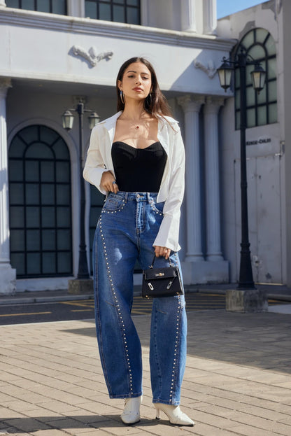 Balloon-Jeans mit Nieten-Details