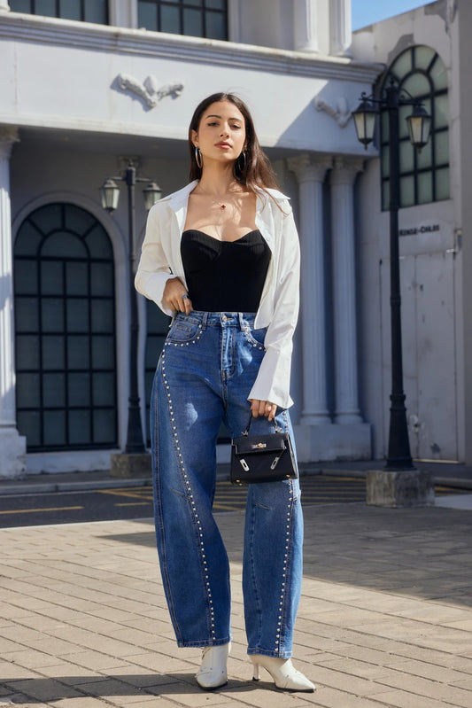 Balloon-Jeans mit Nieten-Details