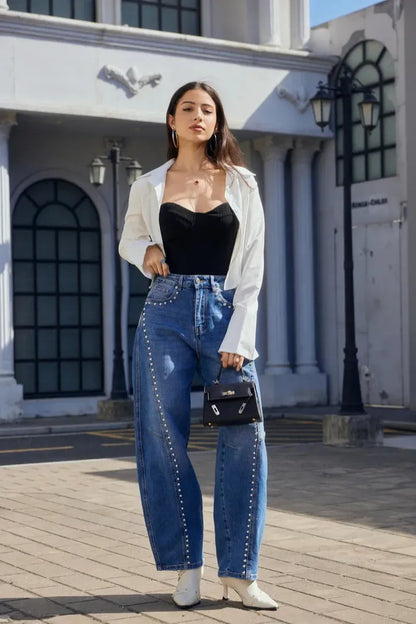 Balloon-Jeans mit Nieten-Details