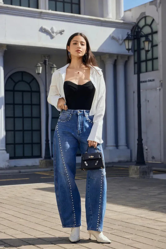 Balloon-Jeans mit Nieten-Details