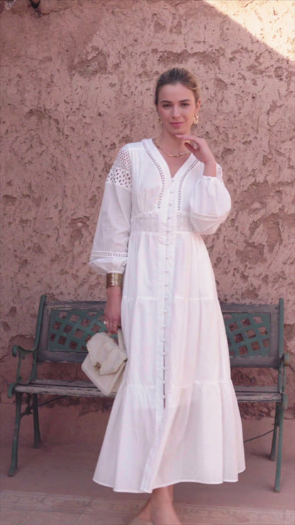 Langes Baumwollkleid in Boho-Eleganz