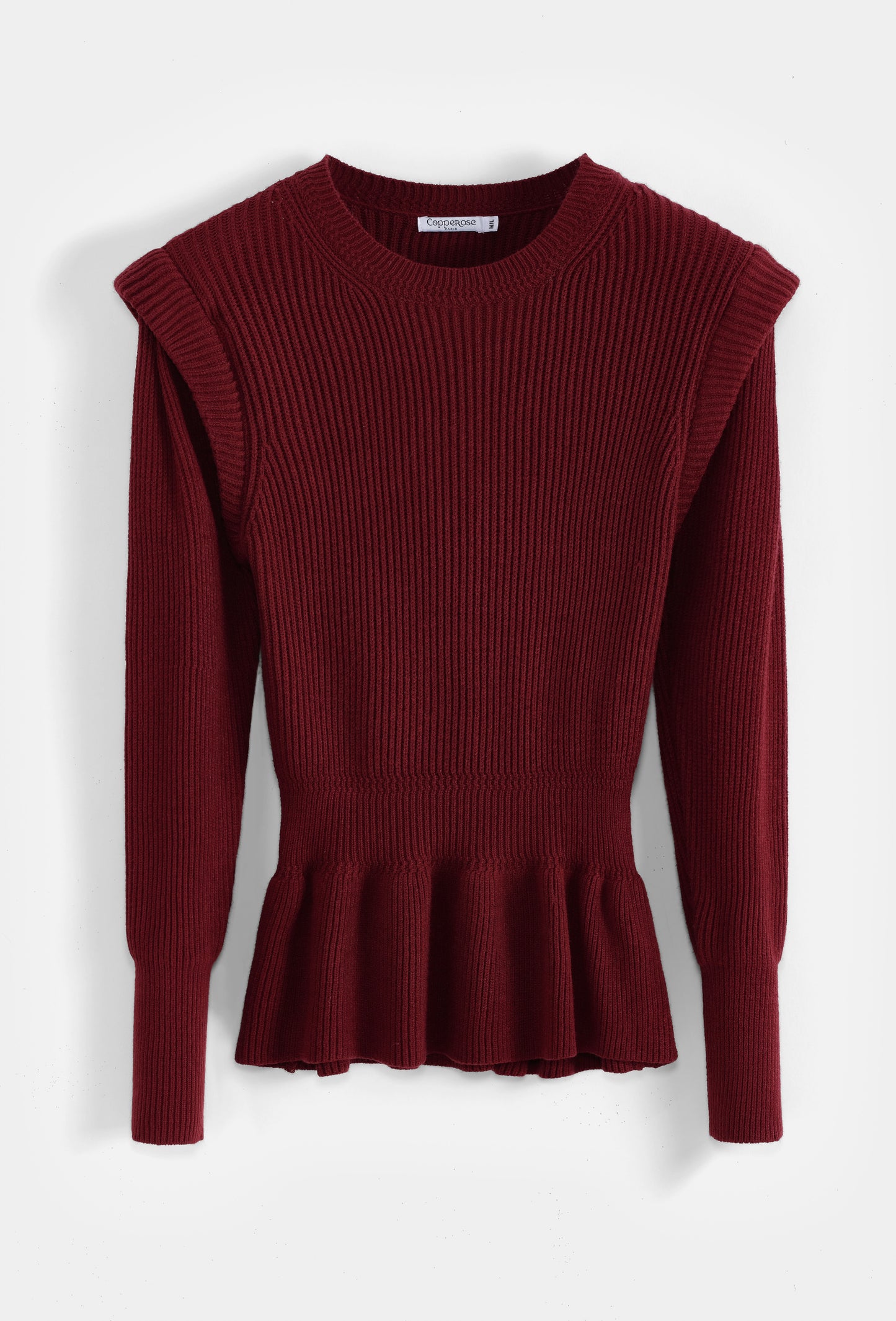 Rippstrickpullover mit Schulterpolstern