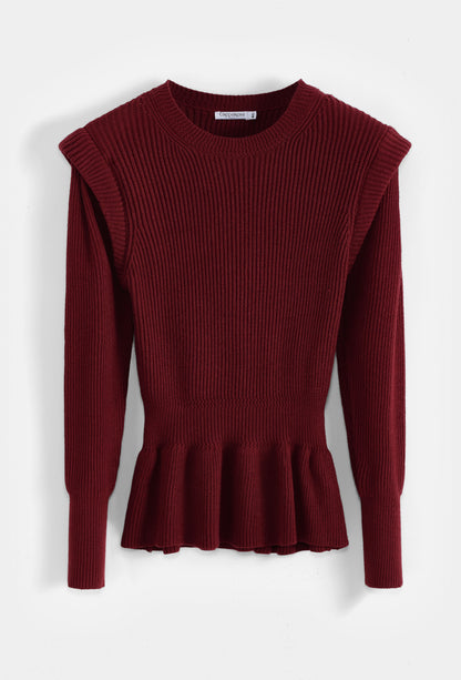 Rippstrickpullover mit Schulterpolstern