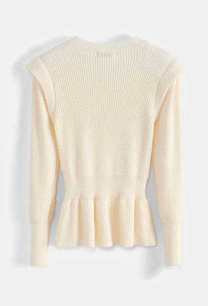 Rippstrickpullover mit Schulterpolstern