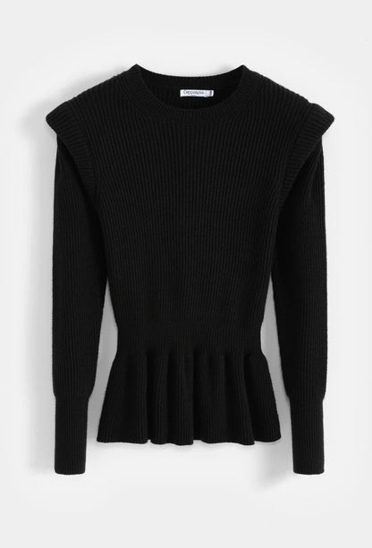 Rippstrickpullover mit Schulterpolstern