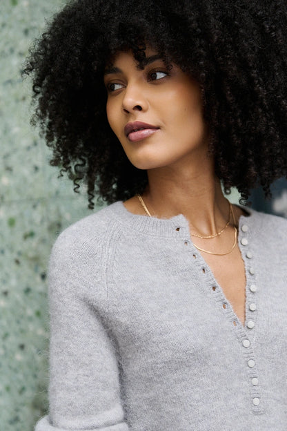 Alpaka- und Wollpullover mit Knopfleiste