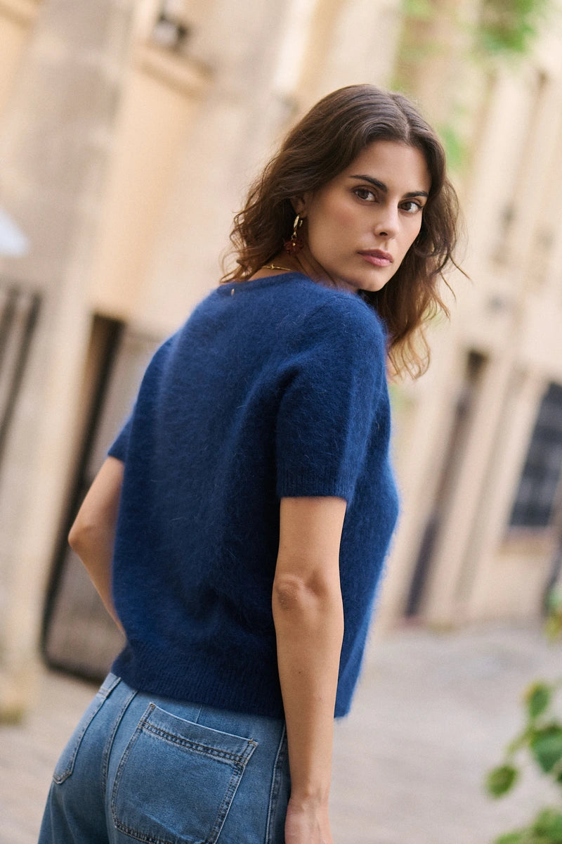 Kurzarm-Pullover aus softem Angora-Mix mit Puffärmeln