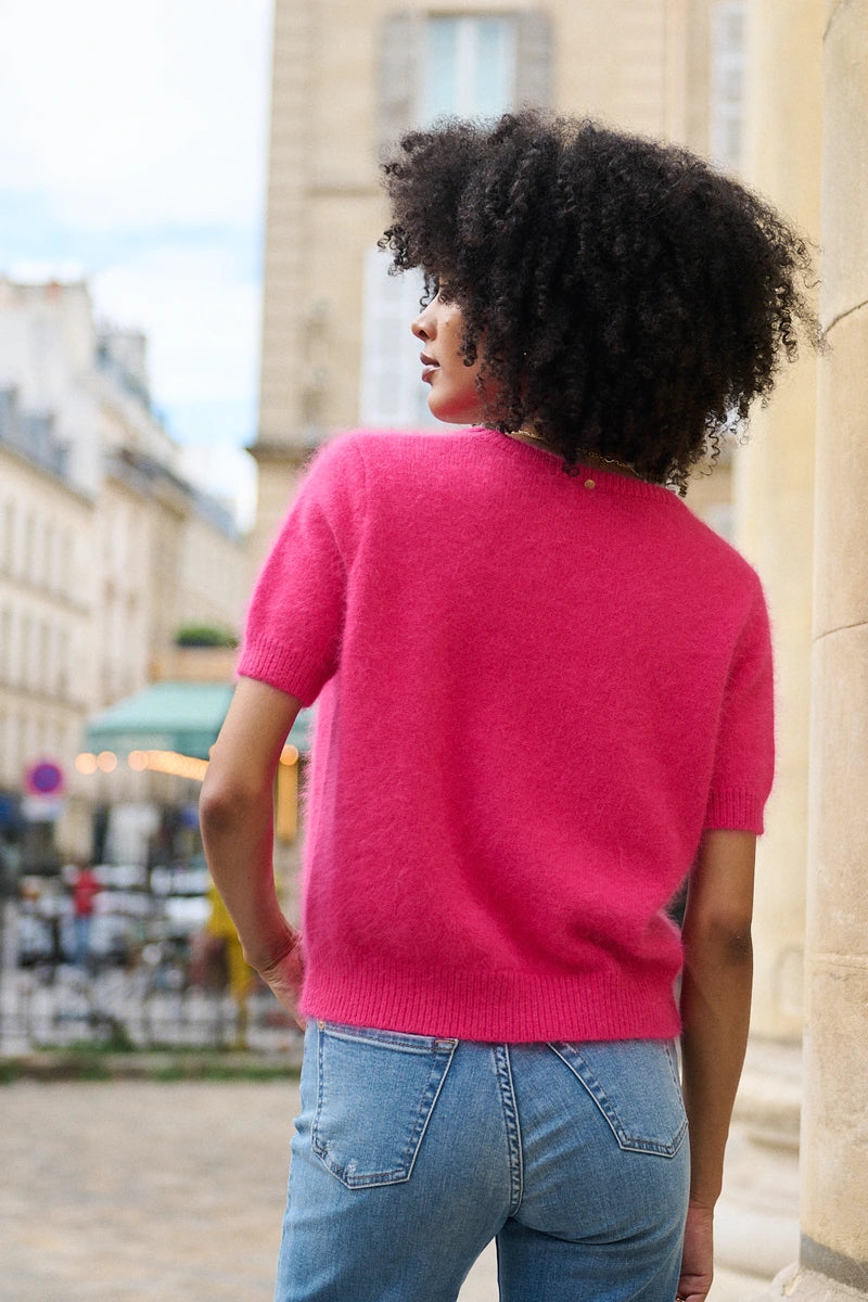 Kurzarm-Pullover aus softem Angora-Mix mit Puffärmeln