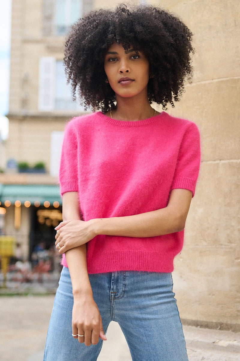 Kurzarm-Pullover aus softem Angora-Mix mit Puffärmeln