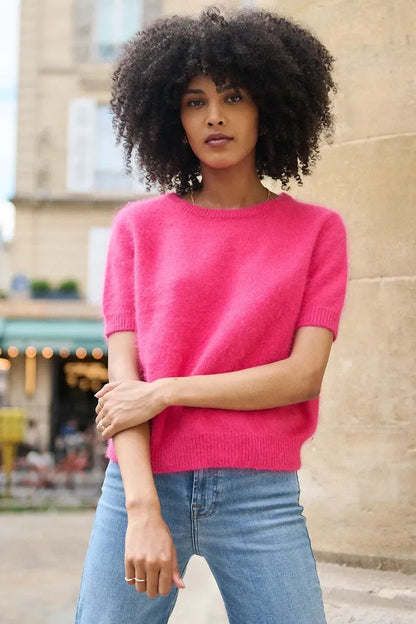 Kurzarm-Pullover aus softem Angora-Mix mit Puffärmeln