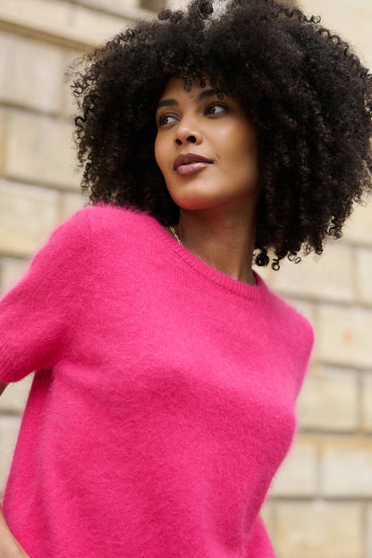 Kurzarm-Pullover aus softem Angora-Mix mit Puffärmeln