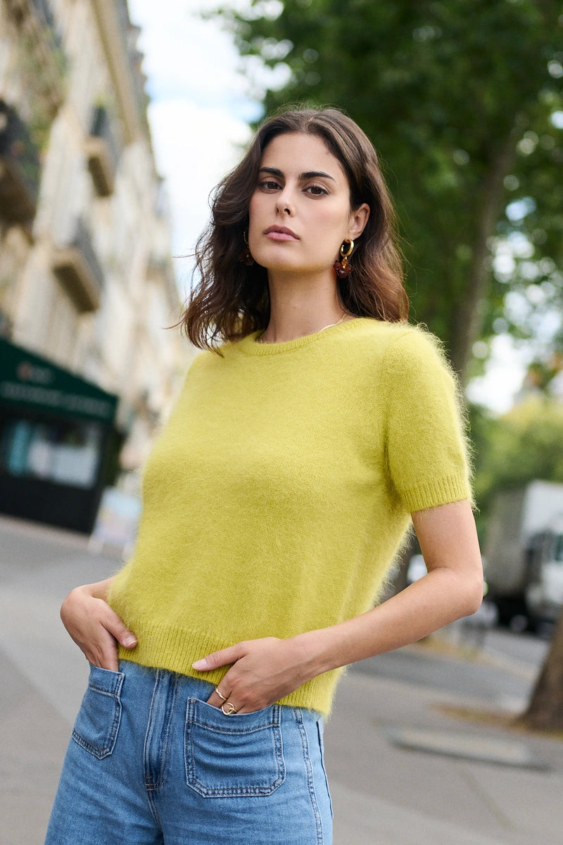 Kurzarm-Pullover aus softem Angora-Mix mit Puffärmeln